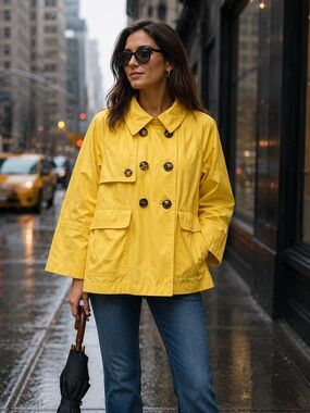 Style & Co Pea Coat Women's Yellow Cotton Blend 3/4 Sleeve Button
Front L Jacket